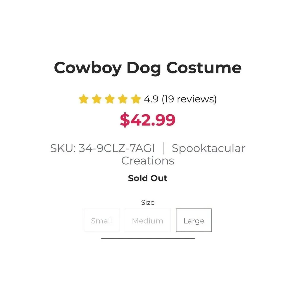 Spooktacular Creations Halloween Pet Dog Cowboy with Cowboy‎ Hat Sz Large